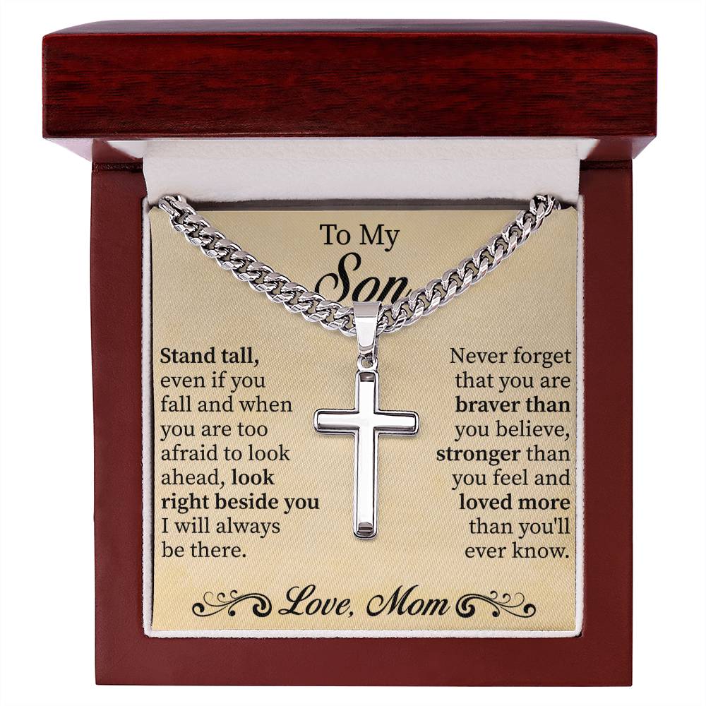 To my son Cuban Link Chain with Engraved Artisan Cross - Beauty Belliss